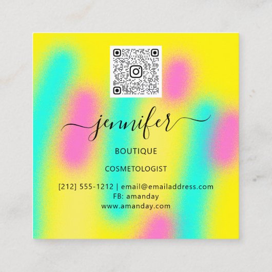 グラデーションイエローピンクカスタム抽象芸術QRロゴ スクエア名刺 (裏面)