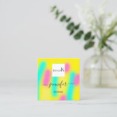 グラデーションイエローピンクカスタム抽象芸術QRロゴ スクエア名刺 (スタンド正面)