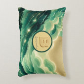 グラデーションエメラルドケリーグリーングリッター モノグラムの アクセントクッション (正面(垂直))
