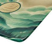 グラデーションエメラルドケリーグリーングリッター モノグラムの カッティングボード (角)