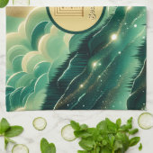 グラデーションエメラルドケリーグリーングリッター モノグラムの キッチンタオル (折り畳み)