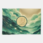 グラデーションエメラルドケリーグリーングリッター モノグラムの キッチンタオル (横)