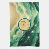 グラデーションエメラルドケリーグリーングリッター モノグラムの キッチンタオル (縦)