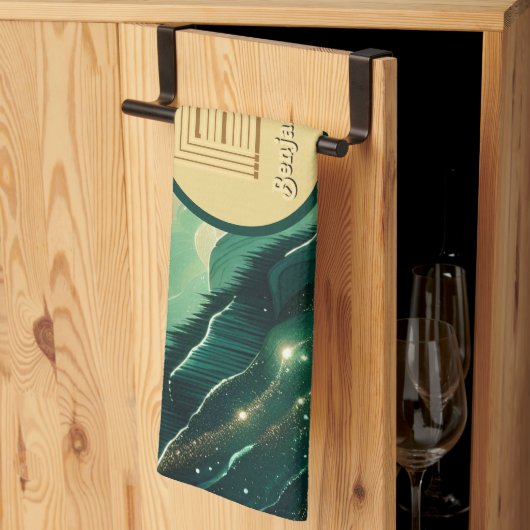 グラデーションエメラルドケリーグリーングリッター モノグラムの キッチンタオル (三つ折り)