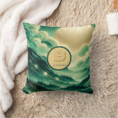 グラデーションエメラルドケリーグリーングリッター モノグラムの クッション (ブランケット)