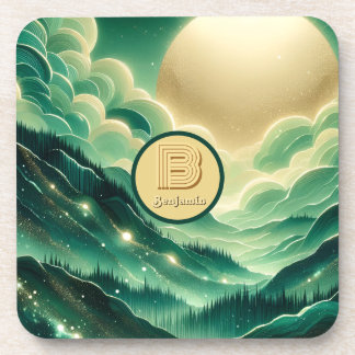 グラデーションエメラルドケリーグリーングリッター モノグラムの コースター