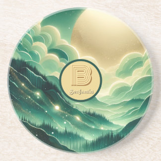 グラデーションエメラルドケリーグリーングリッター モノグラムの コースター