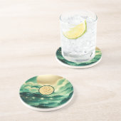 グラデーションエメラルドケリーグリーングリッター モノグラムの コースター (側面)