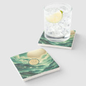 グラデーションエメラルドケリーグリーングリッター モノグラムの ストーンコースター (横)