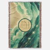 グラデーションエメラルドケリーグリーングリッター モノグラムの スローブランケット (正面縦)