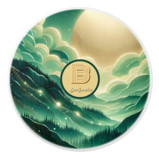 グラデーションエメラルドケリーグリーングリッター モノグラムの セラミックノブ