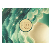 グラデーションエメラルドケリーグリーングリッター モノグラムの テーブルクロス (正面(横))