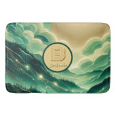 グラデーションエメラルドケリーグリーングリッター モノグラムの バスマット (正面)