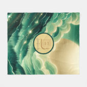 グラデーションエメラルドケリーグリーングリッター モノグラムの フリースブランケット (正面(横))