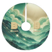 グラデーションエメラルドケリーグリーングリッター モノグラムの ブラッシュドポリエステルツリースカート (正面)