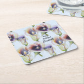 グラデーションカラーの水彩コーラルリリー スクエアペーパーコースター (アングル)