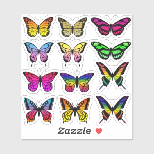 グラデーションカラー蝶ステッカーパック シール (シート)