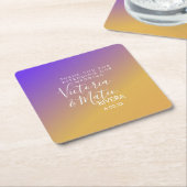 グラデーショングラデーション紫の黄色の結婚夕日 スクエアペーパーコースター (アングル)