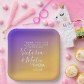 グラデーショングラデーション紫の黄色の結婚夕日 ペーパープレート (パーティー)