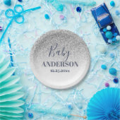 グラデーショングリッターシフェイクルバー&ブルーボーイベビーシャワー ペーパープレート (パーティー)