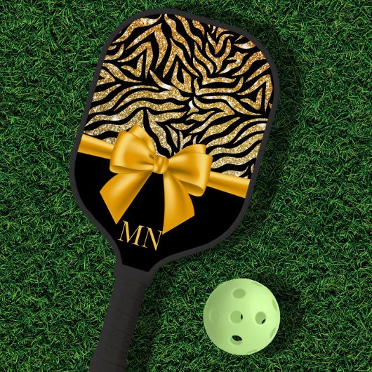 グラデーショングリッターゼブラ金ゴールドボーモノグラムの ピックルボールラケット