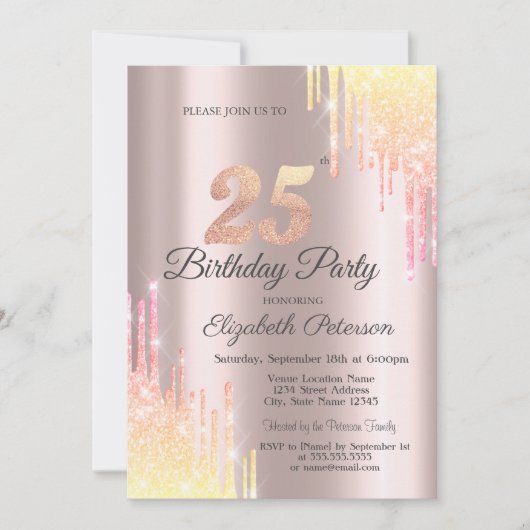 グラデーショングリッタードリップス25thバースデーパーティー 招待状 (正面)