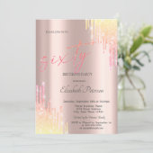 グラデーショングリッタードリップバラ金ゴールド60誕生日 招待状 (スタンド正面)