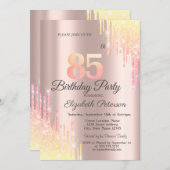 グラデーショングリッタードリップバラ金ゴールド85th誕生日パーティー 招待状 (正面/裏面)