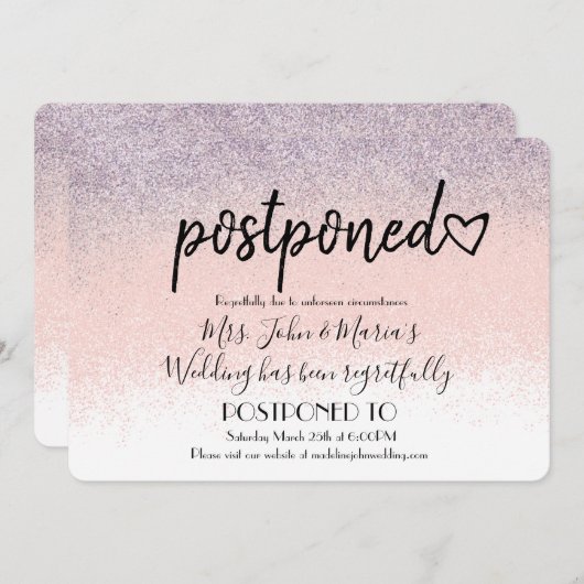 グラデーショングリッター新結婚期延期日 招待状 (正面/裏面)