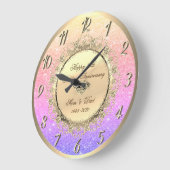 グラデーショングリッター金ゴールドフローラ25結婚周年記念 ラージ壁時計 (傾斜)