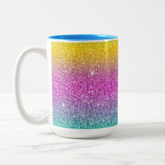 グラデーショングリッター、レインボー、キャンディフロス、サマーマグカップ ツートーンマグカップ (左)