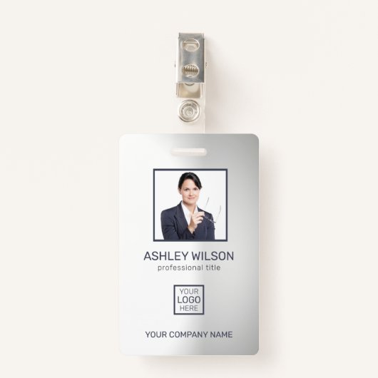 グラデーショングレーのフォトビジネスID バッジ (正面クリップ)