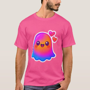 グラデーショングローと愛らしいネオンかわいい幽霊 Tシャツ