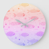 グラデーションサンセットの魚のパタモダンーン ラージ壁時計 (正面)