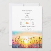 グラデーションサンセットシルエット沿岸ビーチウェディング 招待状 (正面)