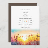 グラデーションサンセットシルエット沿岸ビーチウェディング 招待状 (正面/裏面)