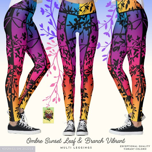 グラデーションサンセットリーフとブランチ鮮やかレギンス レギンス