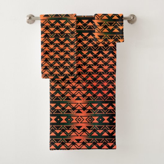 グラデーションセピア上のジグザグ三角形、オレンジ色のサーモン バスタオルセット (インサイチュ)