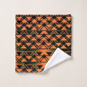 グラデーションセピア上のジグザグ三角形、オレンジ色のサーモン バスタオルセット (ウォッシュタオル)