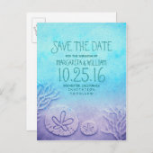 グラデーションターコイズブルービーチ日付ポストカードの保存 案内ポストカード (正面/裏面)