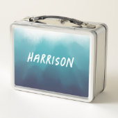 グラデーションターコイズ青色水色海 メタルランチボックス (裏面)