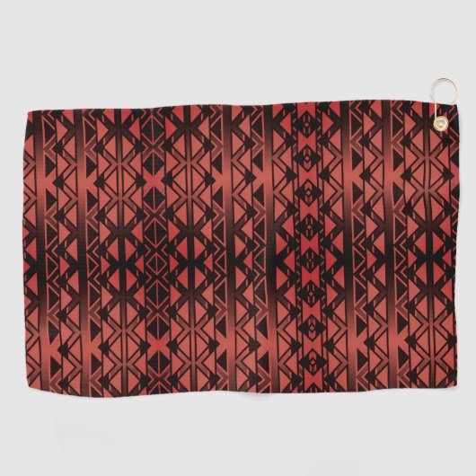 グラデーションダークサーモン上のトライバルジグザグ三角形 ゴルフタオル (横)