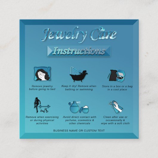 グラデーションティール(緑がかった色)エレガントブルーダイヤモンドジュエリー気に スクエア名刺 (正面)