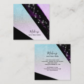 *~グラデーションティール(緑がかった色)ピンクグリッターシック幾何ガーリー図形 スクエア名刺 (正面/裏面)