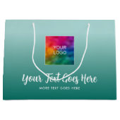 グラデーションティール（緑がかった色）ブルーカスタムテンプレートロゴはこちら ラージペーパーバッグ (正面)