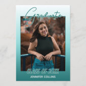 グラデーションティール(緑がかった色)ブルーグリーン卒業 案内状 (正面)