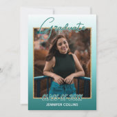 グラデーションティール(緑がかった色)ブルーグリーン金ゴールドグリッター卒業 案内状 (正面)