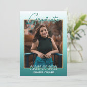 グラデーションティール(緑がかった色)ブルーグリーン金ゴールドグリッター卒業 案内状 (スタンド正面)