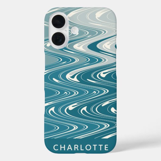 グラデーションティール(緑がかった色)青抽象芸術波パーソナライズされた Case-Mate iPhoneケース (裏面)