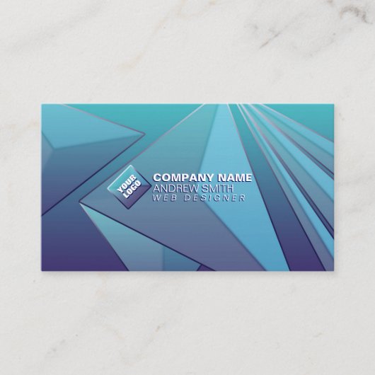 グラデーションティール（緑がかった色）3Dソーシャルメディア海軍ブルーQRコード 名刺 (正面)